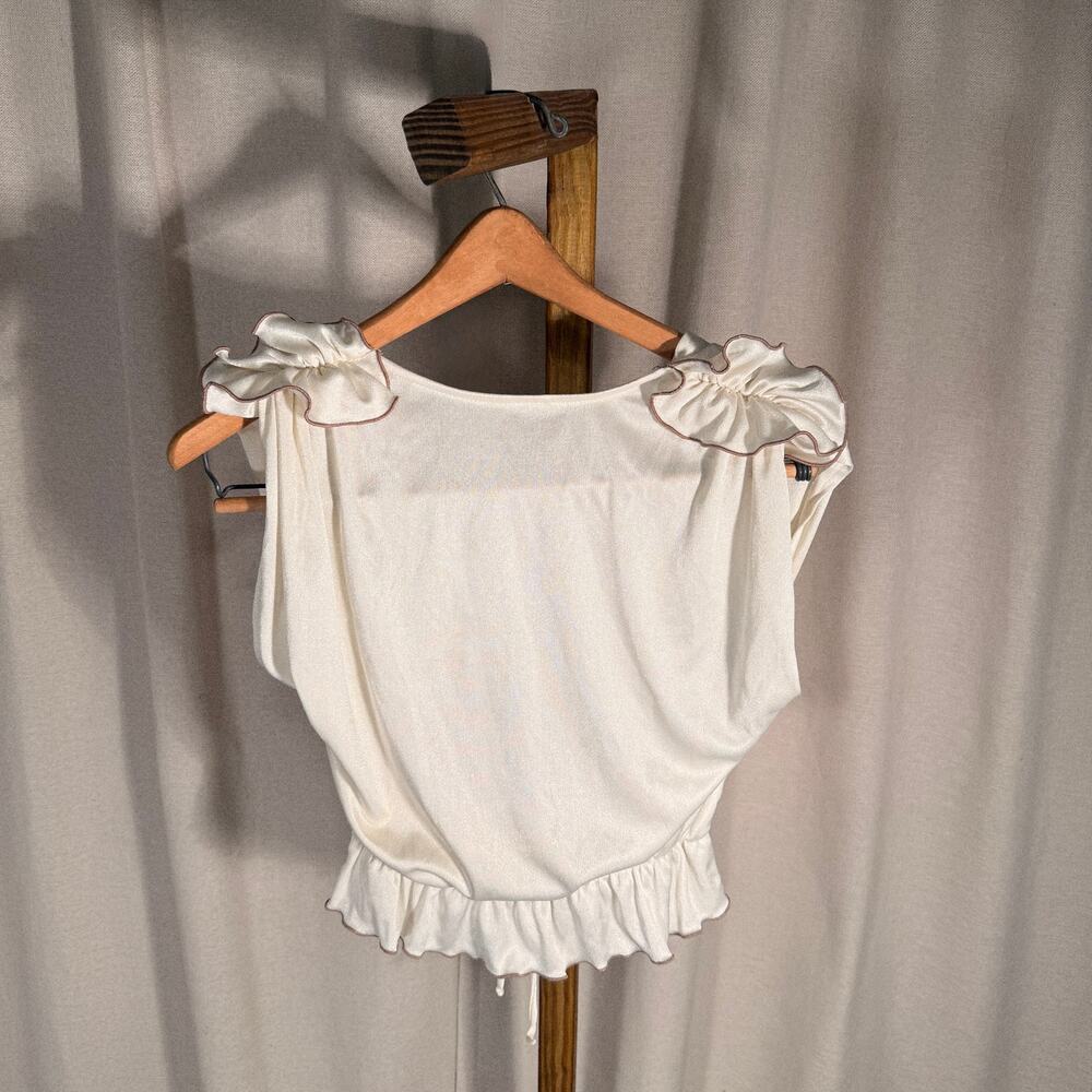 Ivory Ruffled Cottagecore Blouse, Backless Cropped Peasant Top